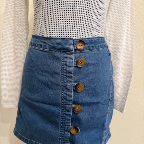 Free People Dresses & Skirts - Free People Blue Button-Down Mini Skirt